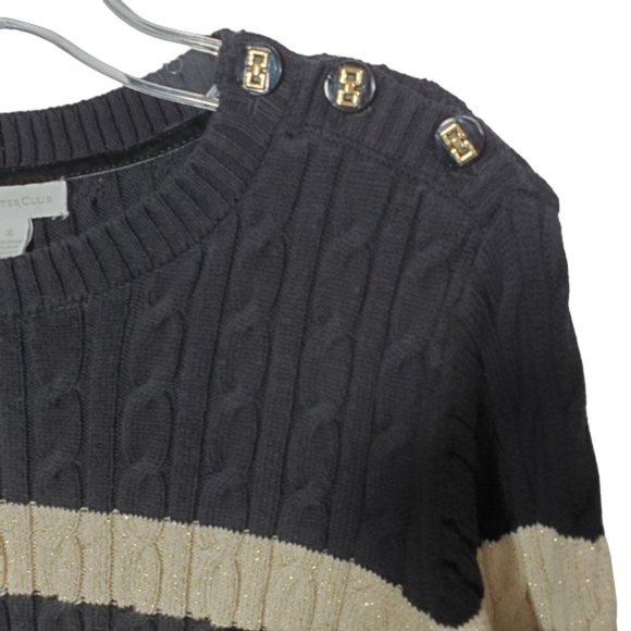 Charter Club Metallic Cable Knit Sweater Striped Casual Dressy Cotton Blend XL - Picture 10 of 13